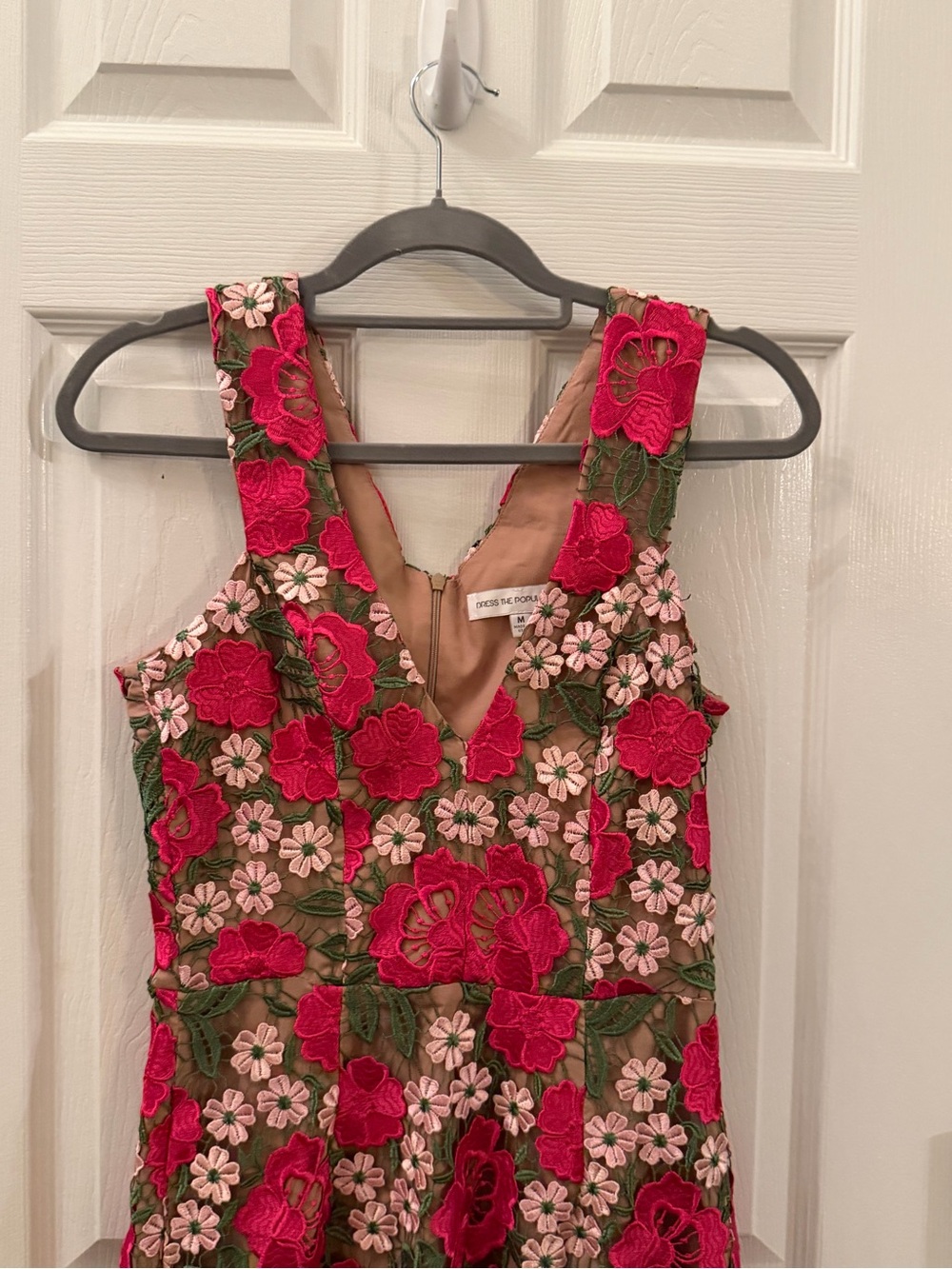 Dress the Population Floral Embroidered Lace Cocktail Dress M Pink Midi USA - Picture 8 of 9